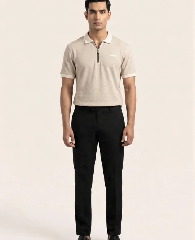 Sand Quarter Zip Polo Shirt