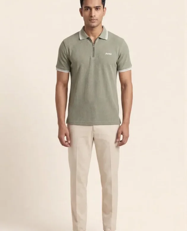 Sage Green Quarter Zip Polo Shirt